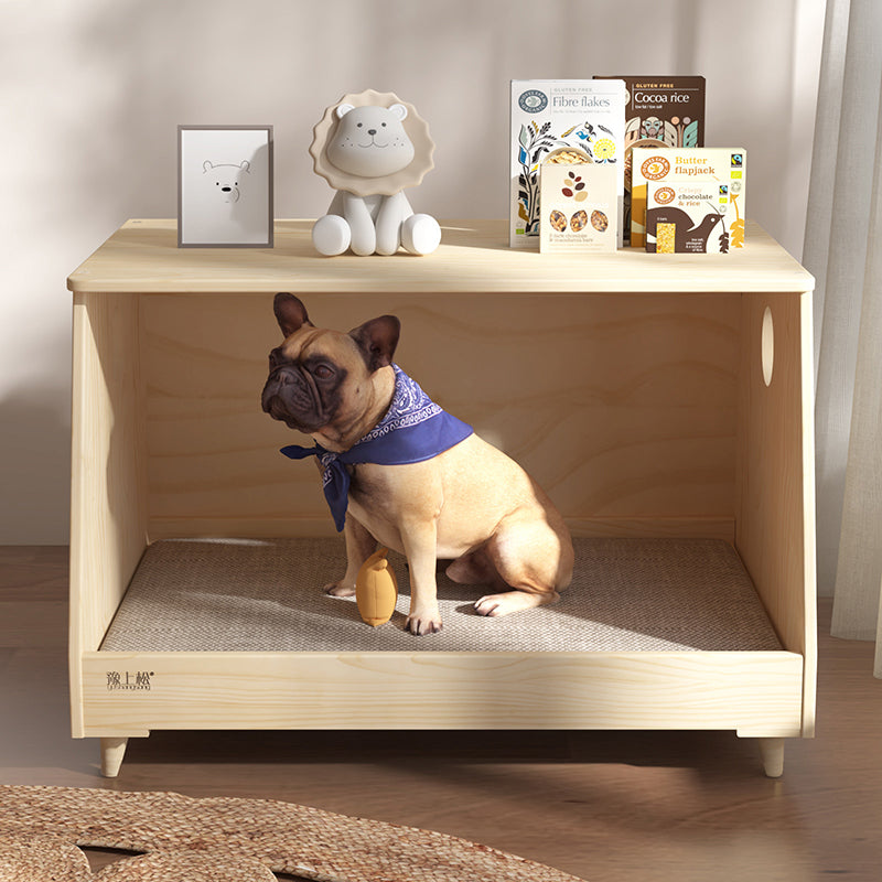 Modern Minimalist Rectangular Pet Bed with Cotton-Linen Fabric and Solid Pine Wood Frame for Dogs and Cats, Perfect for the Bedroom