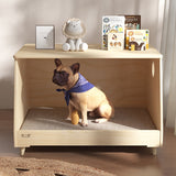 Modern Minimalist Rectangular Pet Bed with Cotton-Linen Fabric and Solid Pine Wood Frame for Dogs and Cats, Perfect for the Bedroom