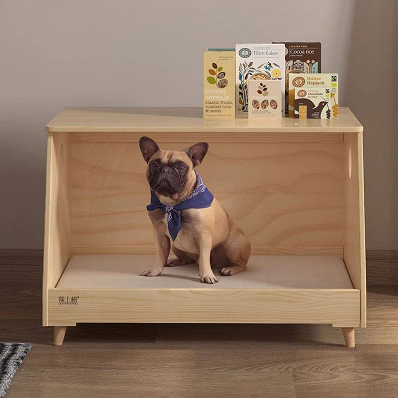Modern Minimalist Rectangular Pet Bed with Cotton-Linen Fabric and Solid Pine Wood Frame for Dogs and Cats, Perfect for the Bedroom