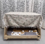 Modern Minimalist Rectangular Pet Bed with Cotton-Linen Fabric and Solid Pine Wood Frame for Dogs and Cats, Perfect for the Bedroom