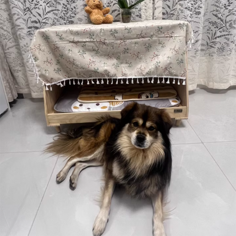 Modern Minimalist Rectangular Pet Bed with Cotton-Linen Fabric and Solid Pine Wood Frame for Dogs and Cats, Perfect for the Bedroom