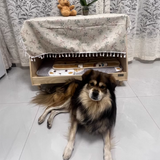 Modern Minimalist Rectangular Pet Bed with Cotton-Linen Fabric and Solid Pine Wood Frame for Dogs and Cats, Perfect for the Bedroom