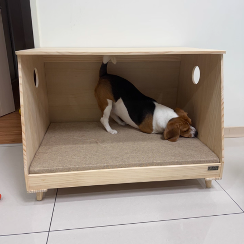 Modern Minimalist Rectangular Pet Bed with Cotton-Linen Fabric and Solid Pine Wood Frame for Dogs and Cats, Perfect for the Bedroom