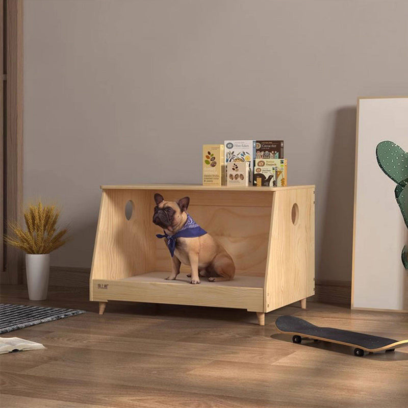Modern Minimalist Rectangular Pet Bed with Cotton-Linen Fabric and Solid Pine Wood Frame for Dogs and Cats, Perfect for the Bedroom