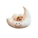Contemporary Velvet Moon-Shaped Pet Bed for Cats and Dogs — Curved Design with Plush Sponge Cushion, Perfect for the Bedroom