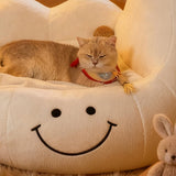 Contemporary Velvet Moon-Shaped Pet Bed for Cats and Dogs — Curved Design with Plush Sponge Cushion, Perfect for the Bedroom