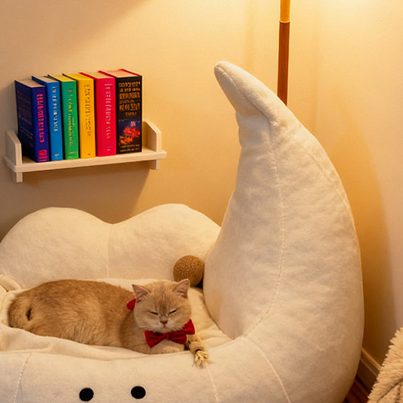 Contemporary Velvet Moon-Shaped Pet Bed for Cats and Dogs — Curved Design with Plush Sponge Cushion, Perfect for the Bedroom