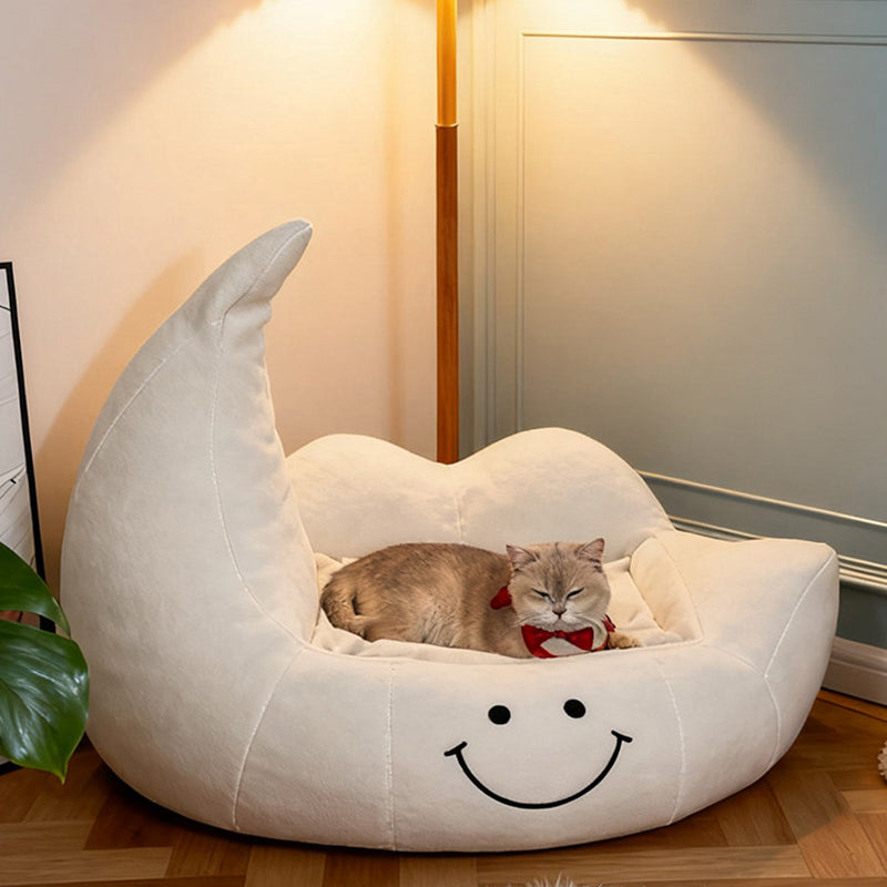 Contemporary Velvet Moon-Shaped Pet Bed for Cats and Dogs — Curved Design with Plush Sponge Cushion, Perfect for the Bedroom