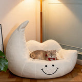 Contemporary Velvet Moon-Shaped Pet Bed for Cats and Dogs — Curved Design with Plush Sponge Cushion, Perfect for the Bedroom