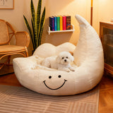 Contemporary Velvet Moon-Shaped Pet Bed for Cats and Dogs — Curved Design with Plush Sponge Cushion, Perfect for the Bedroom