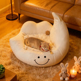 Contemporary Velvet Moon-Shaped Pet Bed for Cats and Dogs — Curved Design with Plush Sponge Cushion, Perfect for the Bedroom