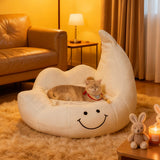 Contemporary Velvet Moon-Shaped Pet Bed for Cats and Dogs — Curved Design with Plush Sponge Cushion, Perfect for the Bedroom