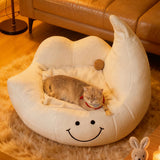 Contemporary Velvet Moon-Shaped Pet Bed for Cats and Dogs — Curved Design with Plush Sponge Cushion, Perfect for the Bedroom