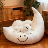 Contemporary Velvet Moon-Shaped Pet Bed for Cats and Dogs — Curved Design with Plush Sponge Cushion, Perfect for the Bedroom