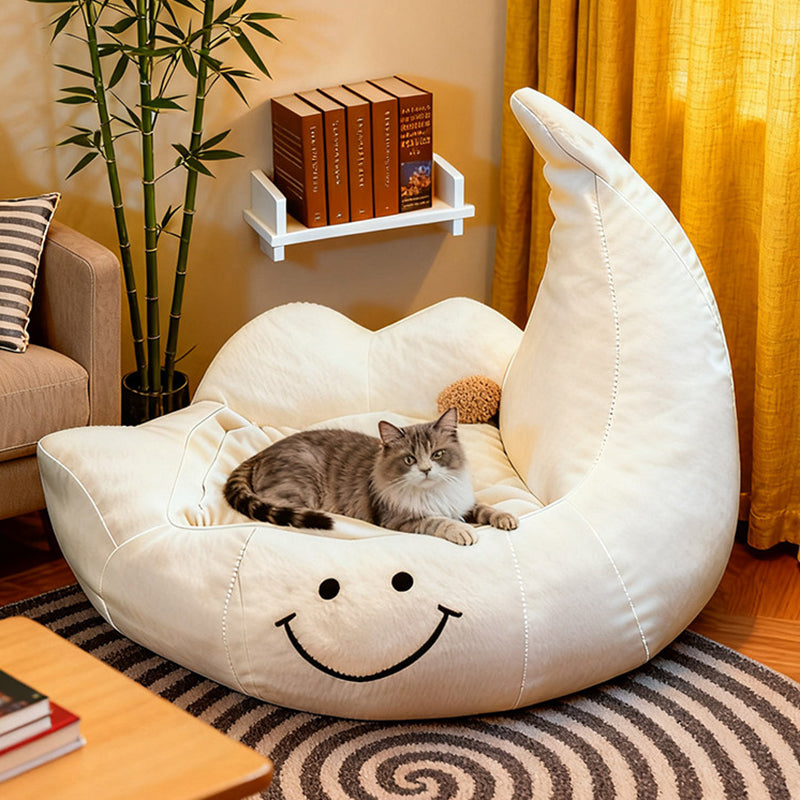 Contemporary Velvet Moon-Shaped Pet Bed for Cats and Dogs — Curved Design with Plush Sponge Cushion, Perfect for the Bedroom