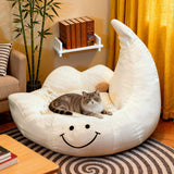 Contemporary Velvet Moon-Shaped Pet Bed for Cats and Dogs — Curved Design with Plush Sponge Cushion, Perfect for the Bedroom