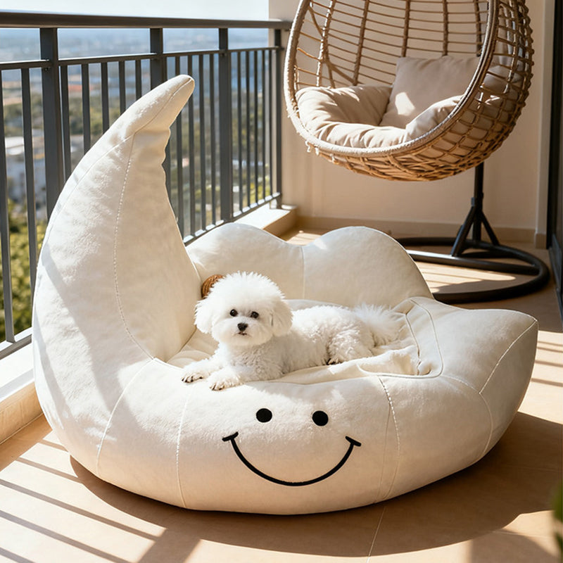 Contemporary Velvet Moon-Shaped Pet Bed for Cats and Dogs — Curved Design with Plush Sponge Cushion, Perfect for the Bedroom