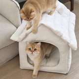 Modern Minimalist House-Shape Pet Bed – Waterproof, Cozy Polyester Cotton with PP Cotton Fill, Plastic Base, Ideal for Dogs & Cats in the Bedroom