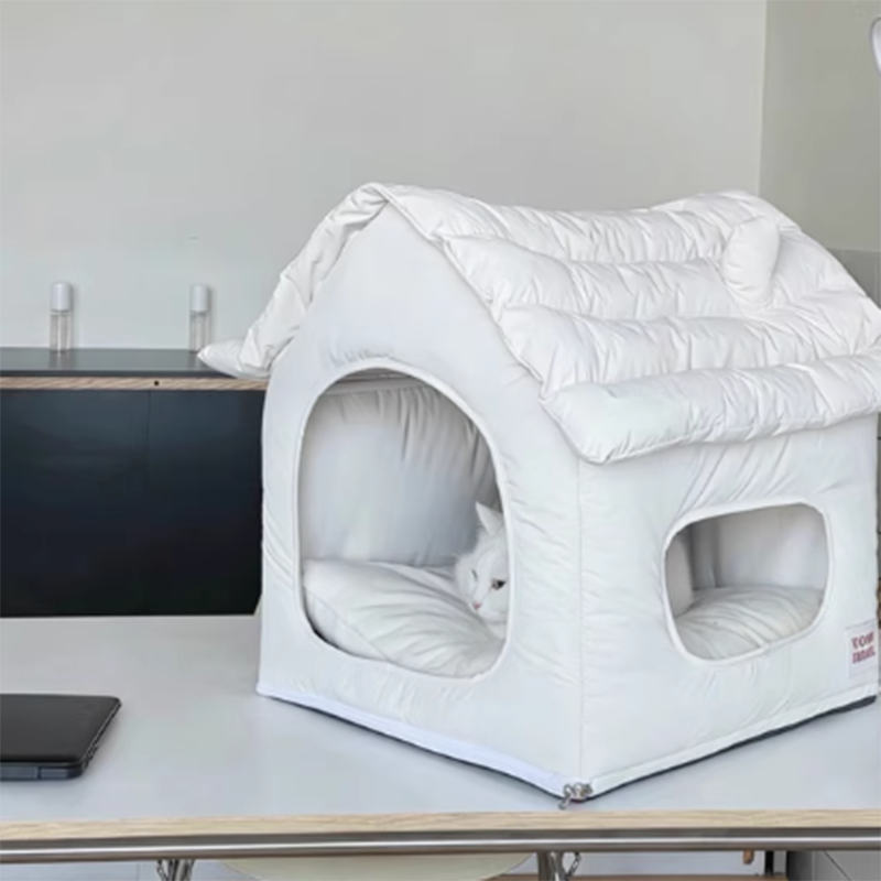 Modern Minimalist House-Shape Pet Bed – Waterproof, Cozy Polyester Cotton with PP Cotton Fill, Plastic Base, Ideal for Dogs & Cats in the Bedroom