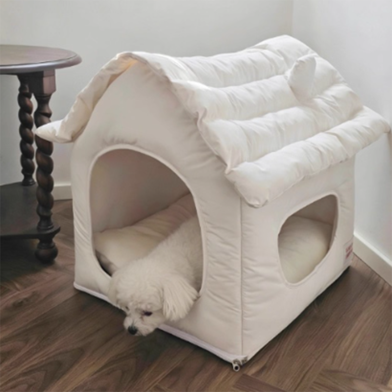Modern Minimalist House-Shape Pet Bed – Waterproof, Cozy Polyester Cotton with PP Cotton Fill, Plastic Base, Ideal for Dogs & Cats in the Bedroom