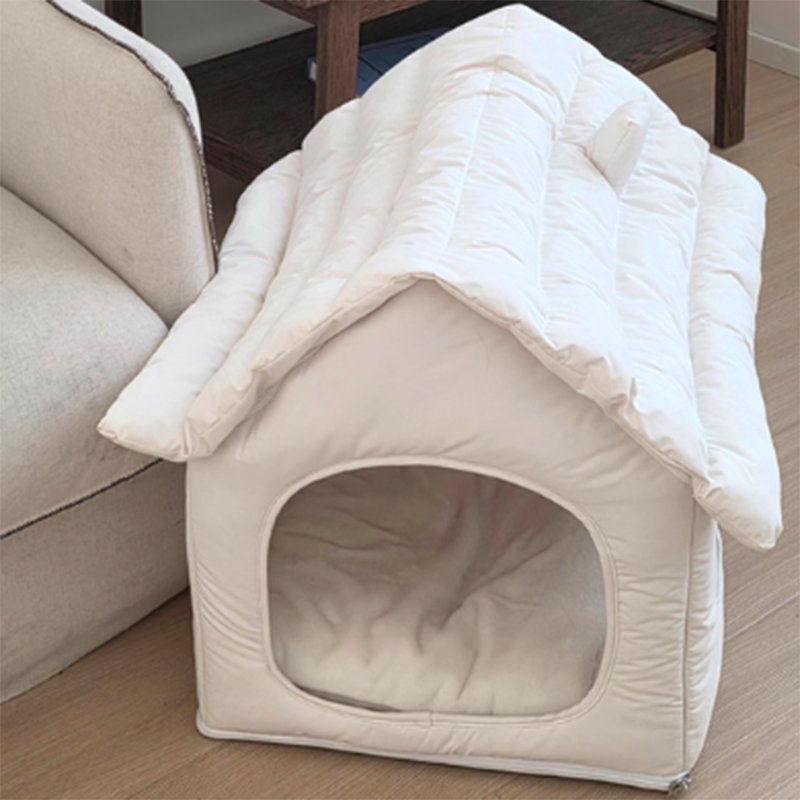 Modern Minimalist House-Shape Pet Bed – Waterproof, Cozy Polyester Cotton with PP Cotton Fill, Plastic Base, Ideal for Dogs & Cats in the Bedroom