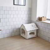 Modern Minimalist House-Shape Pet Bed – Waterproof, Cozy Polyester Cotton with PP Cotton Fill, Plastic Base, Ideal for Dogs & Cats in the Bedroom