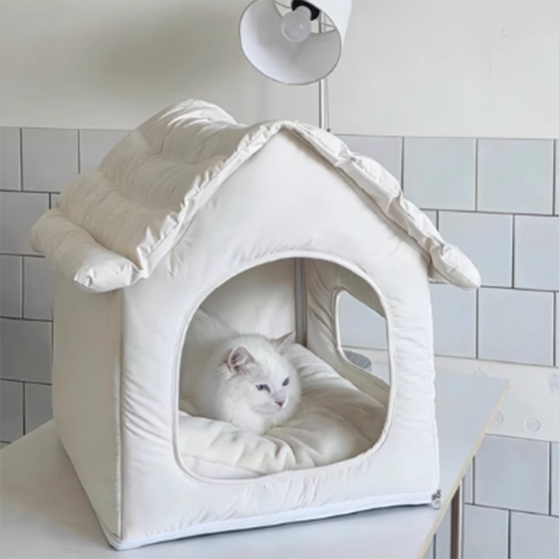 Modern Minimalist House-Shape Pet Bed – Waterproof, Cozy Polyester Cotton with PP Cotton Fill, Plastic Base, Ideal for Dogs & Cats in the Bedroom