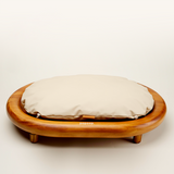 Modern Minimalist Oval Solid Wood Velvet Pet Bed with Cat Claw Leather Accents for Cats and Dogs, Bedroom-Ready