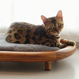 Modern Minimalist Oval Solid Wood Velvet Pet Bed with Cat Claw Leather Accents for Cats and Dogs, Bedroom-Ready