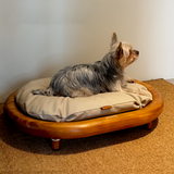 Modern Minimalist Oval Solid Wood Velvet Pet Bed with Cat Claw Leather Accents for Cats and Dogs, Bedroom-Ready
