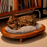 Modern Minimalist Oval Solid Wood Velvet Pet Bed with Cat Claw Leather Accents for Cats and Dogs, Bedroom-Ready
