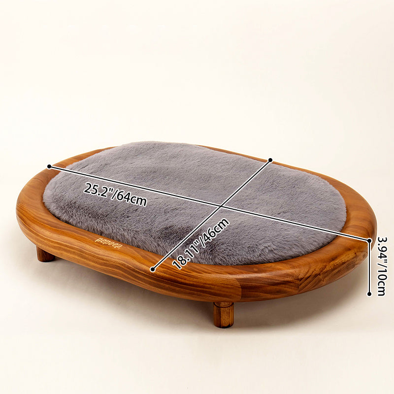 Modern Minimalist Oval Solid Wood Velvet Pet Bed with Cat Claw Leather Accents for Cats and Dogs, Bedroom-Ready