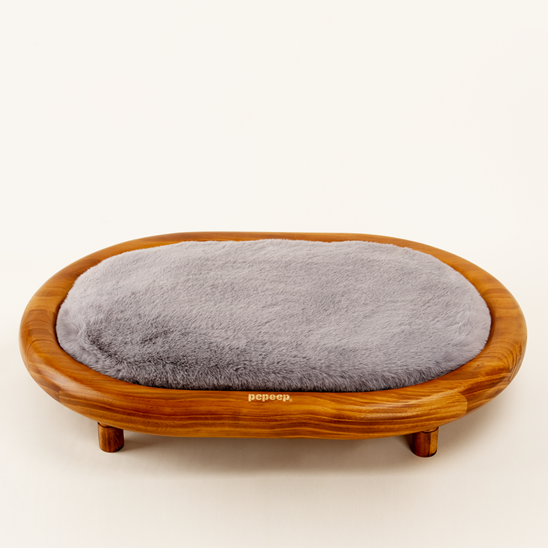 Modern Minimalist Oval Solid Wood Velvet Pet Bed with Cat Claw Leather Accents for Cats and Dogs, Bedroom-Ready