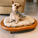 Modern Minimalist Oval Solid Wood Velvet Pet Bed with Cat Claw Leather Accents for Cats and Dogs, Bedroom-Ready