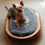 Modern Minimalist Oval Solid Wood Velvet Pet Bed with Cat Claw Leather Accents for Cats and Dogs, Bedroom-Ready
