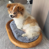 Modern Minimalist Oval Solid Wood Velvet Pet Bed with Cat Claw Leather Accents for Cats and Dogs, Bedroom-Ready