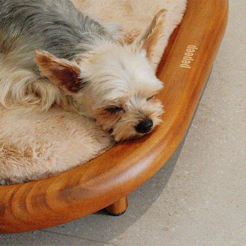 Modern Minimalist Oval Solid Wood Velvet Pet Bed with Cat Claw Leather Accents for Cats and Dogs, Bedroom-Ready