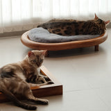 Modern Minimalist Oval Solid Wood Velvet Pet Bed with Cat Claw Leather Accents for Cats and Dogs, Bedroom-Ready