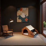 Traditional Chinese-Style House-Shaped Dog & Cat Bed — Oxford Cloth, Solid Pine Wood Frame, Acrylic & Ceramic Accents, Multi-Functional Bedroom Bed