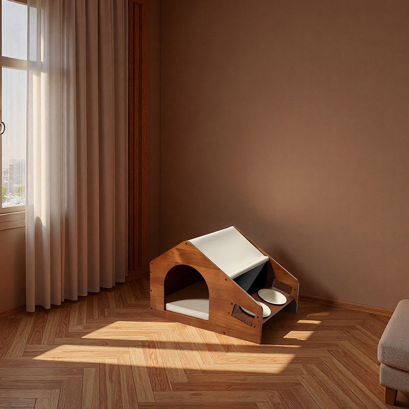 Traditional Chinese-Style House-Shaped Dog & Cat Bed — Oxford Cloth, Solid Pine Wood Frame, Acrylic & Ceramic Accents, Multi-Functional Bedroom Bed