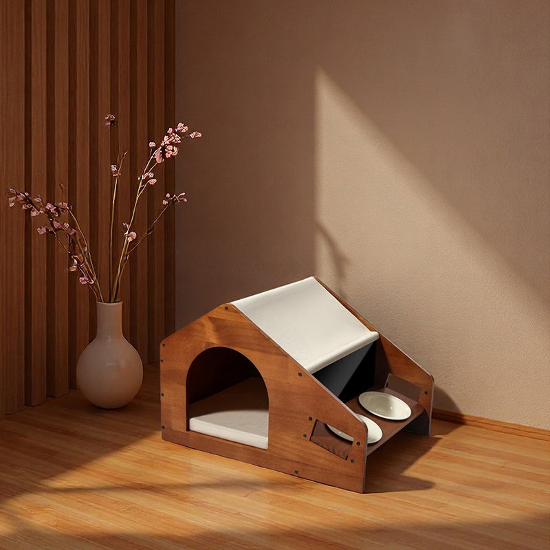 Traditional Chinese-Style House-Shaped Dog & Cat Bed — Oxford Cloth, Solid Pine Wood Frame, Acrylic & Ceramic Accents, Multi-Functional Bedroom Bed