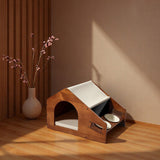 Traditional Chinese-Style House-Shaped Dog & Cat Bed — Oxford Cloth, Solid Pine Wood Frame, Acrylic & Ceramic Accents, Multi-Functional Bedroom Bed