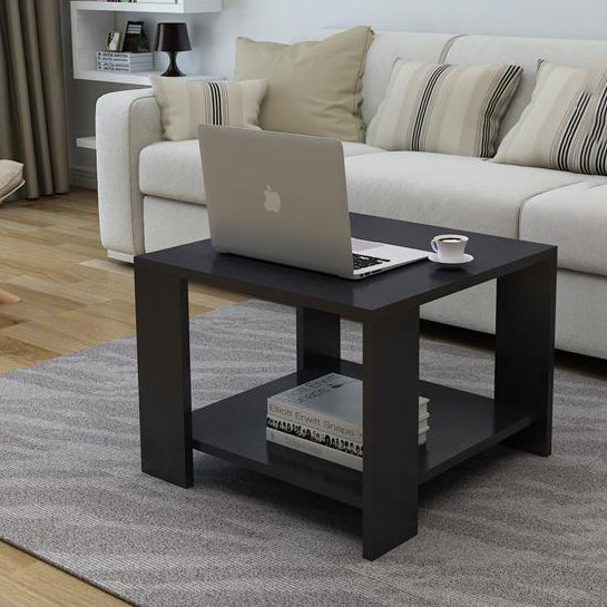 Sleek Modern Minimalist Square Coffee Table in Engineered Wood — Two-Tier Shelving for Living Room & Bedroom