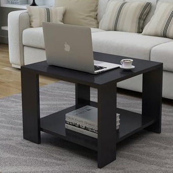 Sleek Modern Minimalist Square Coffee Table in Engineered Wood — Two-Tier Shelving for Living Room & Bedroom