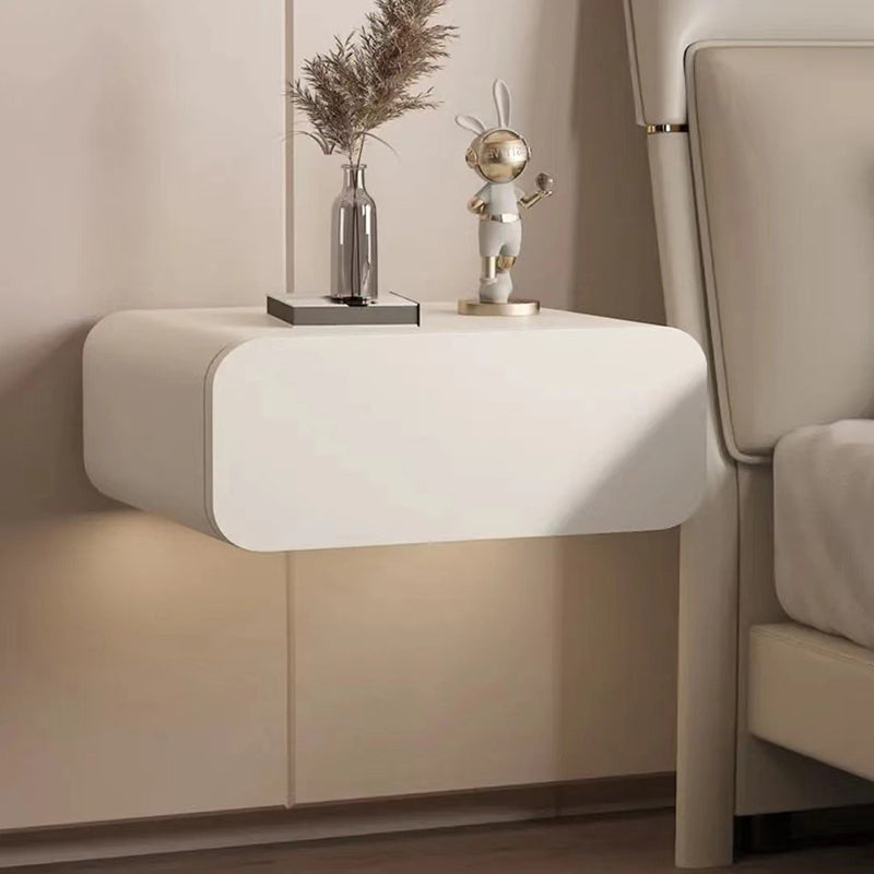 Floating Solid Wood Nightstand with Microfiber Leather Finish - Modern Minimalist Wall-Mounted Bedside Table with Drawer