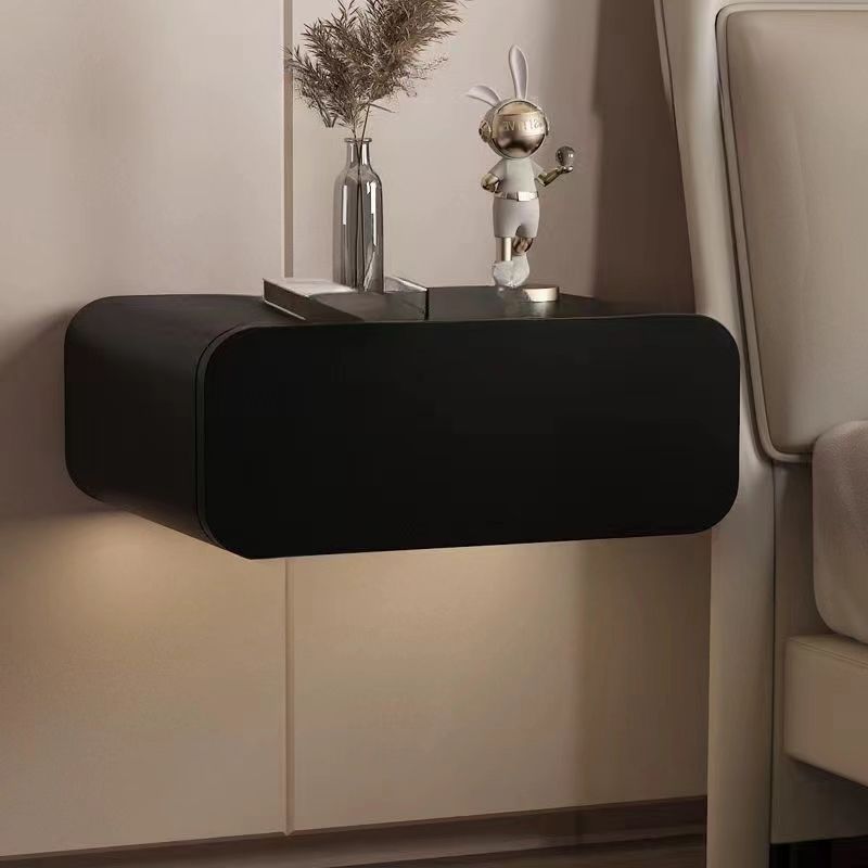 Floating Solid Wood Nightstand with Microfiber Leather Finish - Modern Minimalist Wall-Mounted Bedside Table with Drawer
