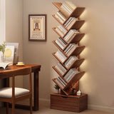 Contemporary Tree-Shaped Solid Wood Bookshelf with Drawer - Eco-Friendly Living Room Storage