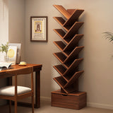 Contemporary Tree-Shaped Solid Wood Bookshelf with Drawer - Eco-Friendly Living Room Storage