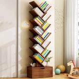Contemporary Tree-Shaped Solid Wood Bookshelf with Drawer - Eco-Friendly Living Room Storage