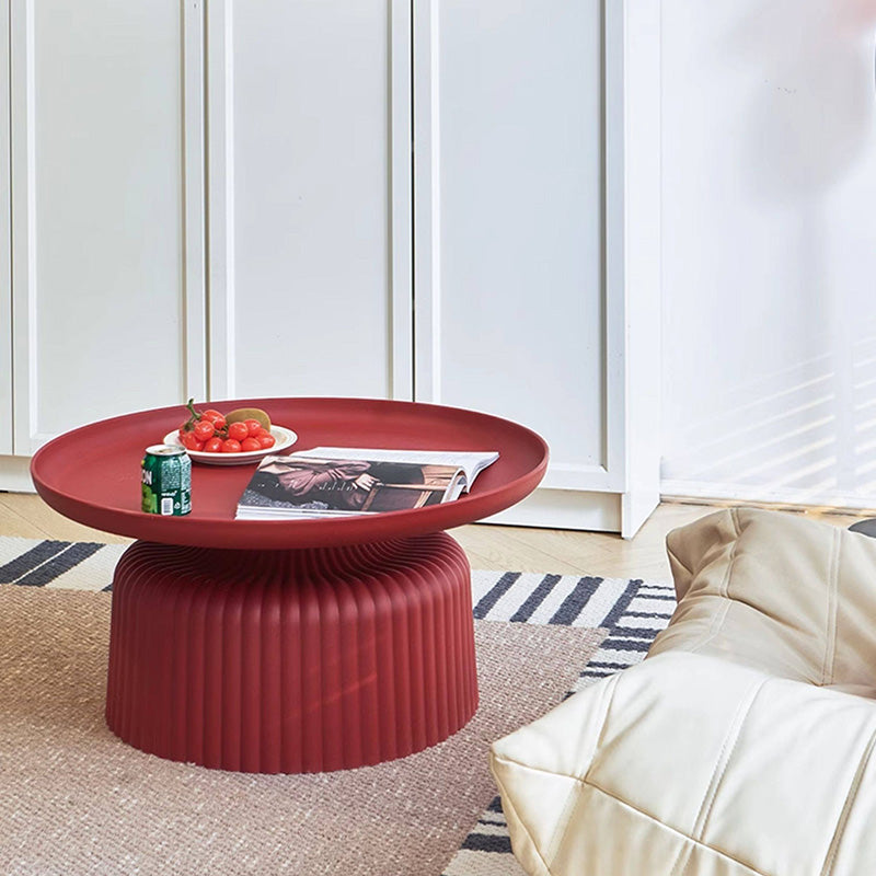 Sleek Contemporary Round Coffee Table with Striped PP Base – Ideal for Living Room